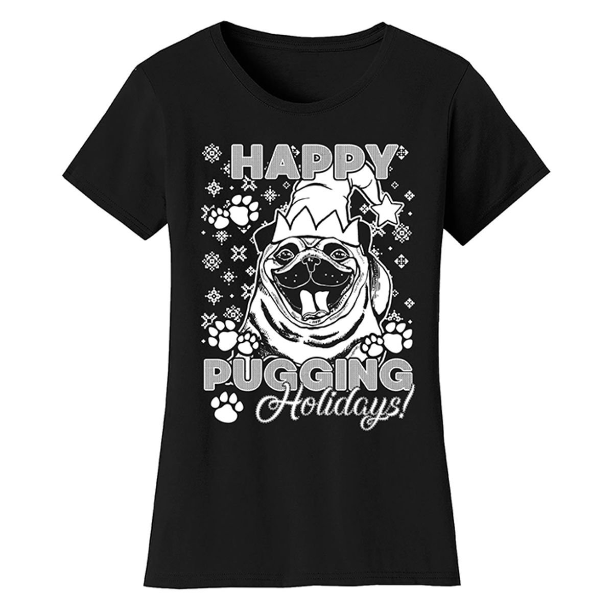 Women's Best Mom Christmas T-Shirts - Happy Pugging Holiday - Black / S