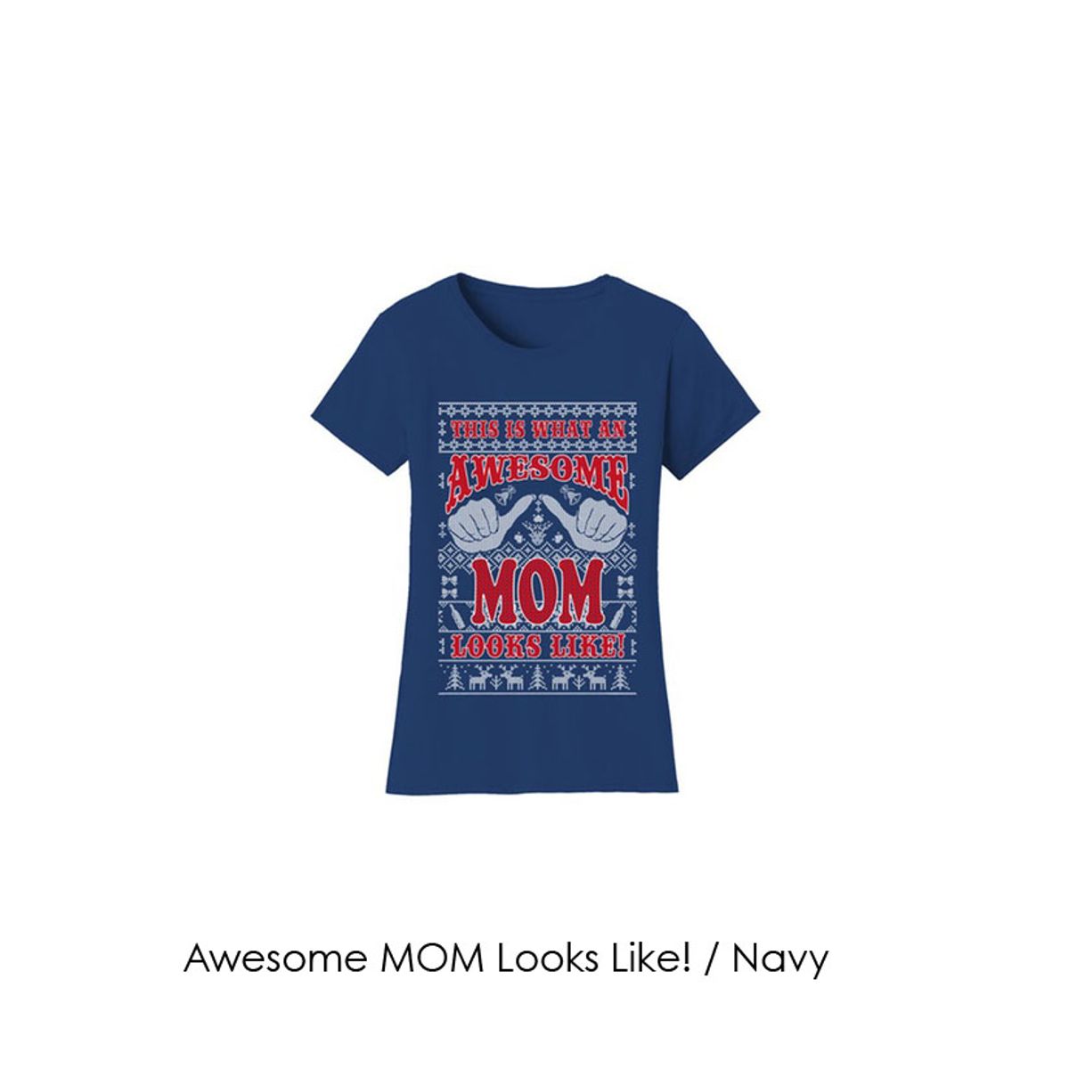 Women's Christmas Sweater T-Shirts - Mom and Grandma Edition - Awesome MOM Looks Like! / Navy / SM