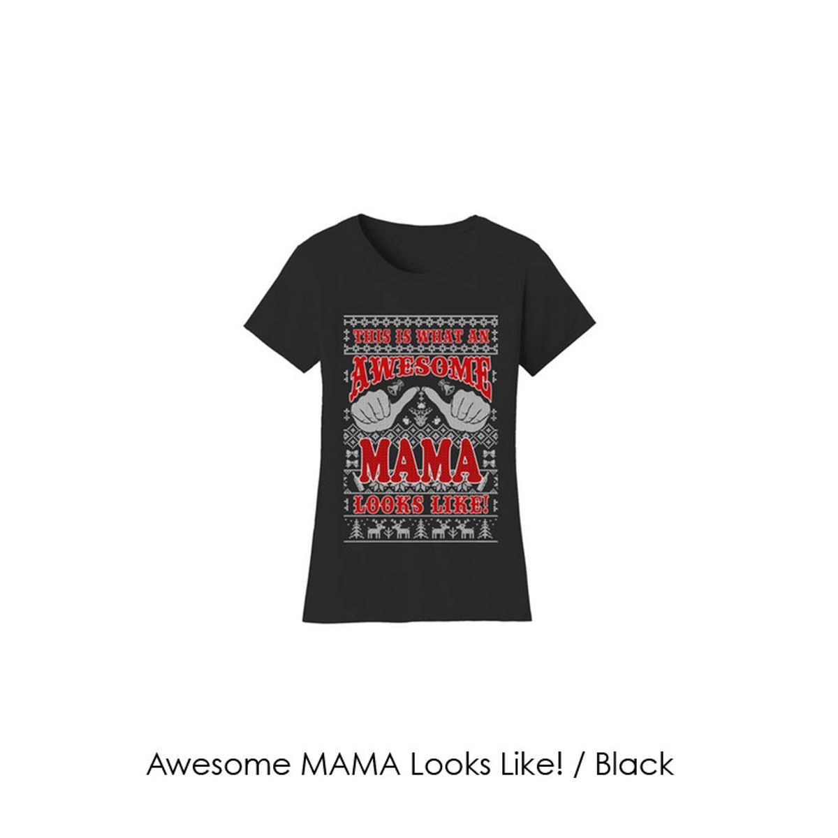 Women's Christmas Sweater T-Shirts - Mom and Grandma Edition - Awesome MAMA Looks Like! / Black / MD