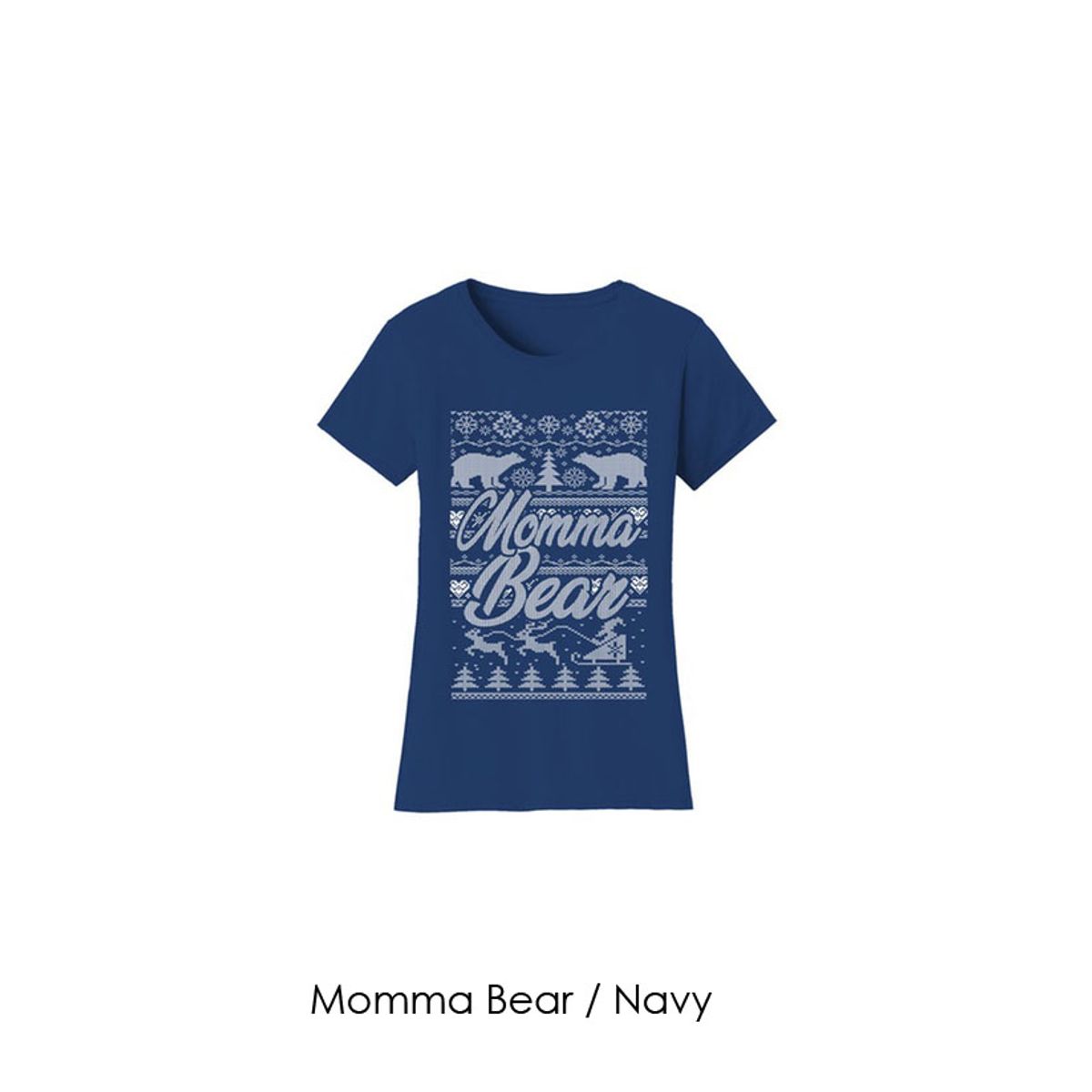 Women's Christmas Sweater T-Shirts - Mom and Grandma Edition - Momma Bear / Navy / SM