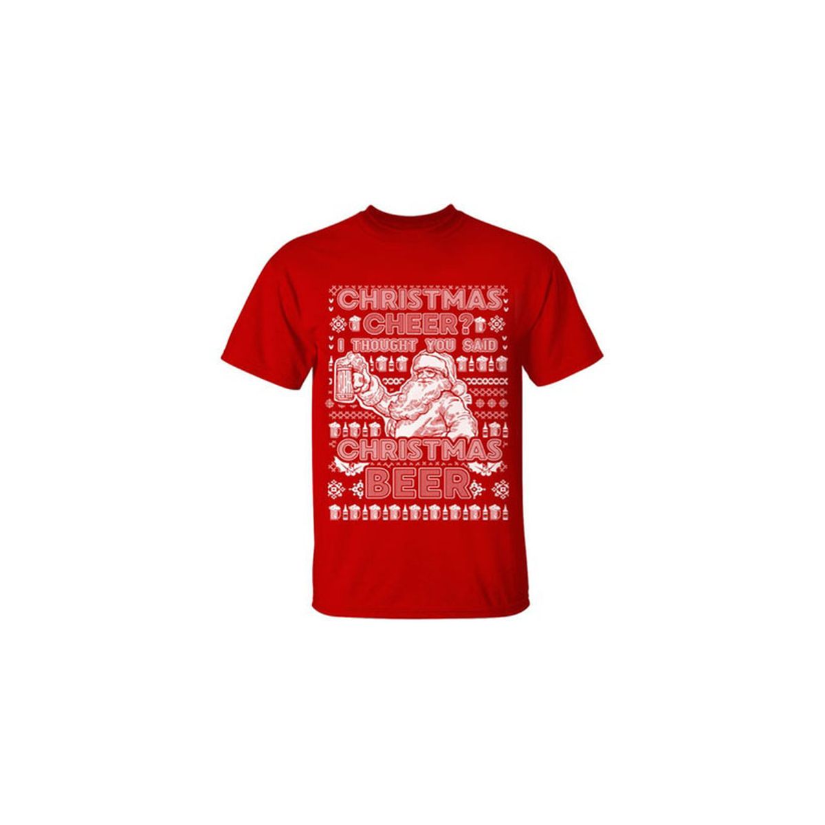 Men's Funny Ugly Christmas Sweater Cotton T-Shirts - Christmas Cheer? Christmas Beer / Red / LG