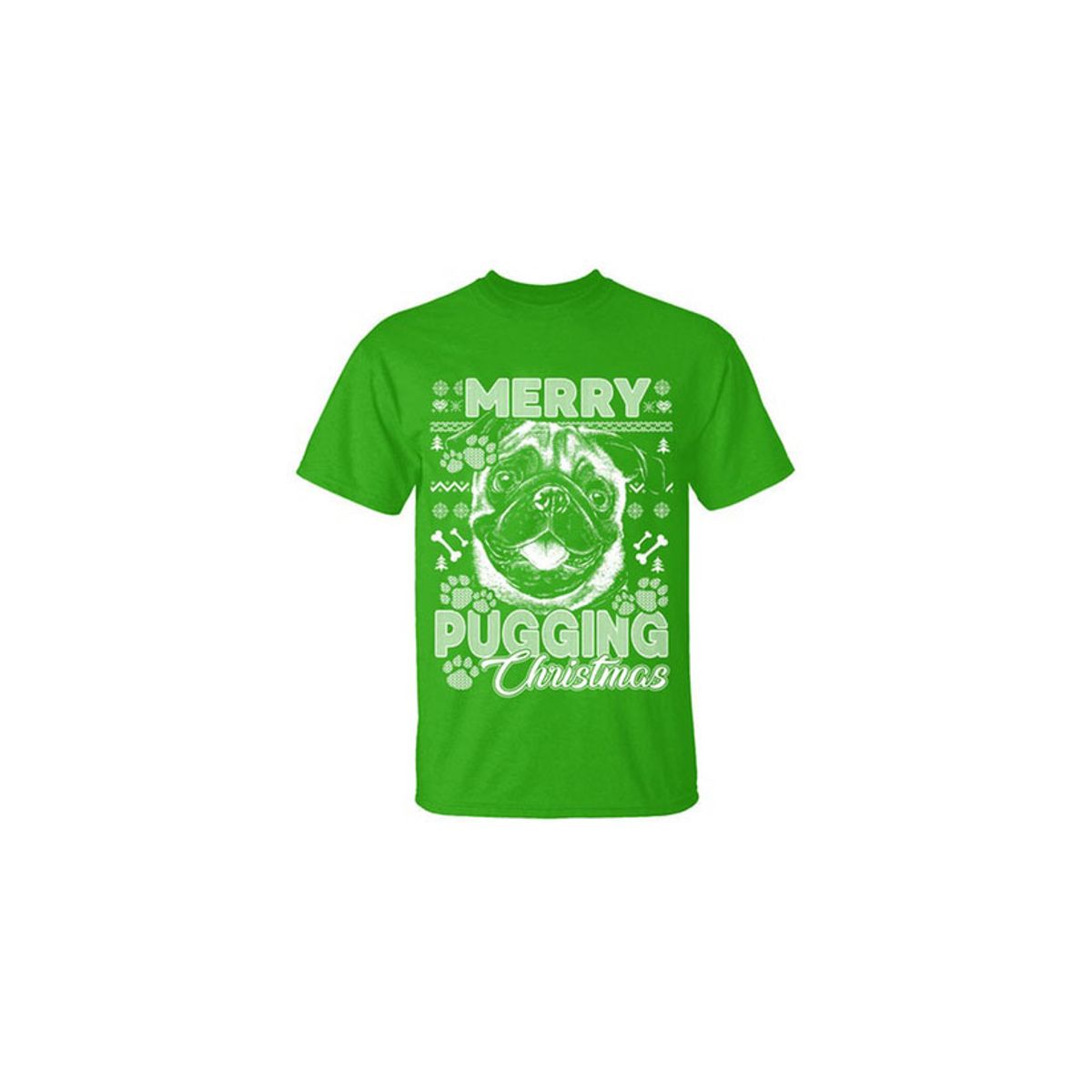 Men's Funny Ugly Christmas Sweater Cotton T-Shirts - Merry PUGGING Christmas / Kelly Green / LG
