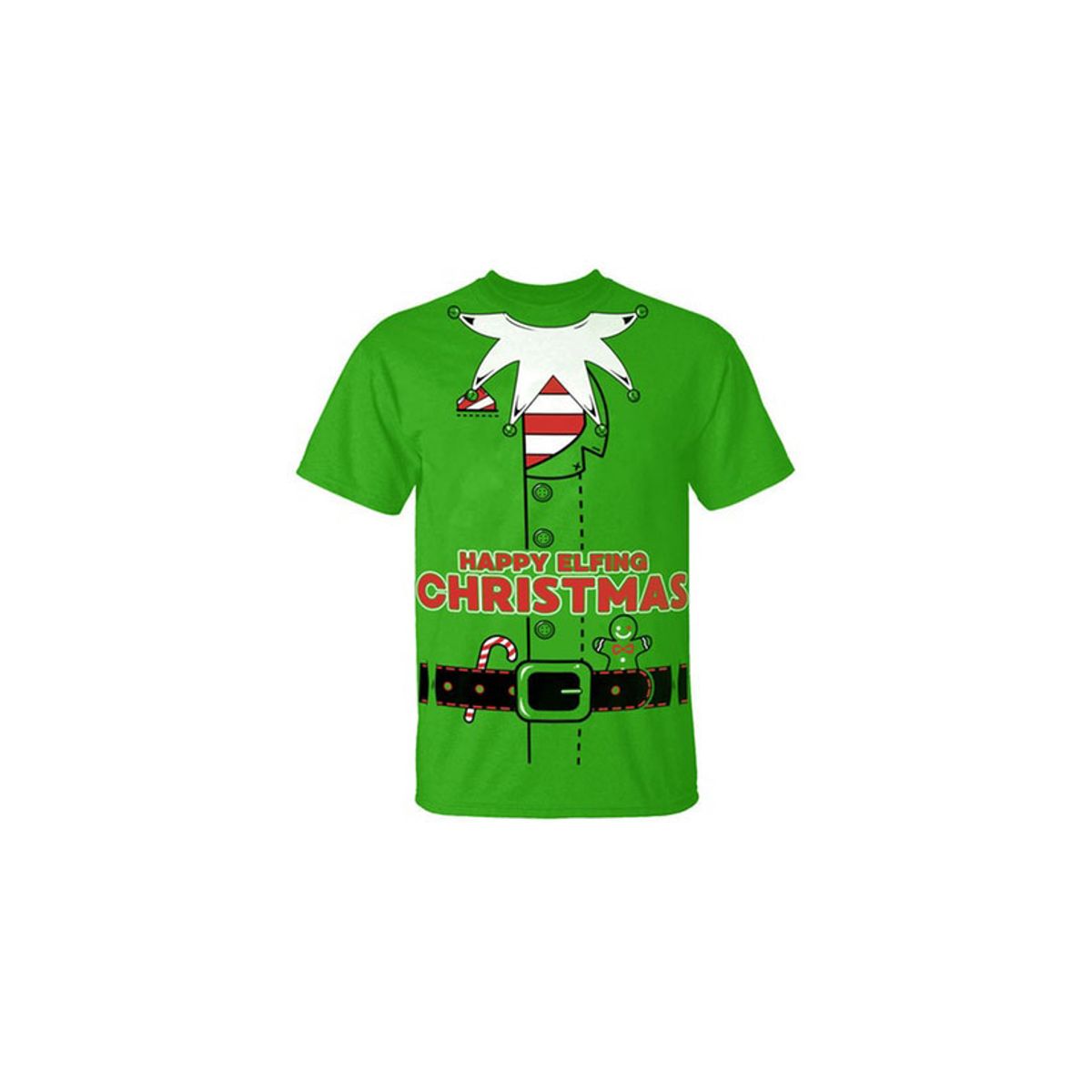 Men's Funny Ugly Christmas Sweater Cotton T-Shirts - Elf Suit Happy Elfing Christmas / Kelly Green / XL