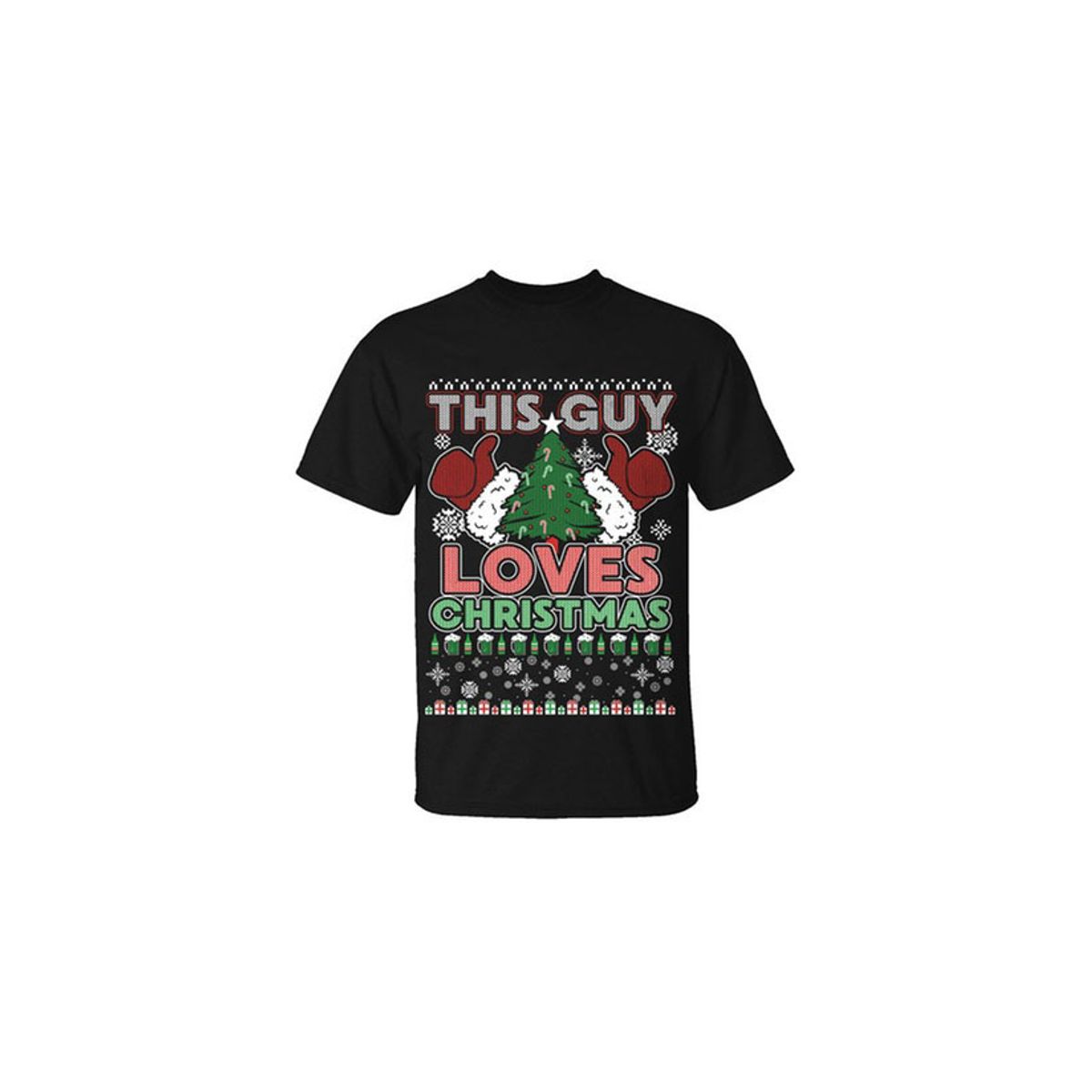 Men's Funny Ugly Christmas Sweater Cotton T-Shirts - This Guy Loves Christmas / Black / XL