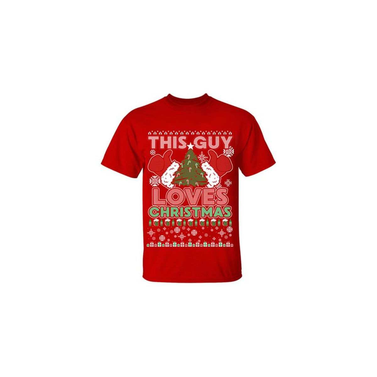 Men's Funny Ugly Christmas Sweater Cotton T-Shirts - This Guy Loves Christmas / Red / SM