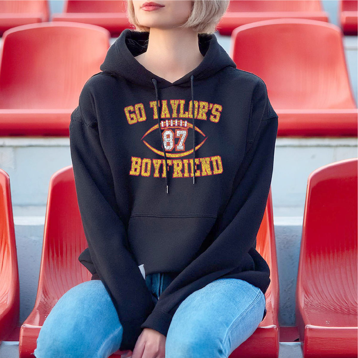 Women's Kansas City Football Love ERA Sweatshirt or Hoodie - PO HD - Football 87 - Black / S