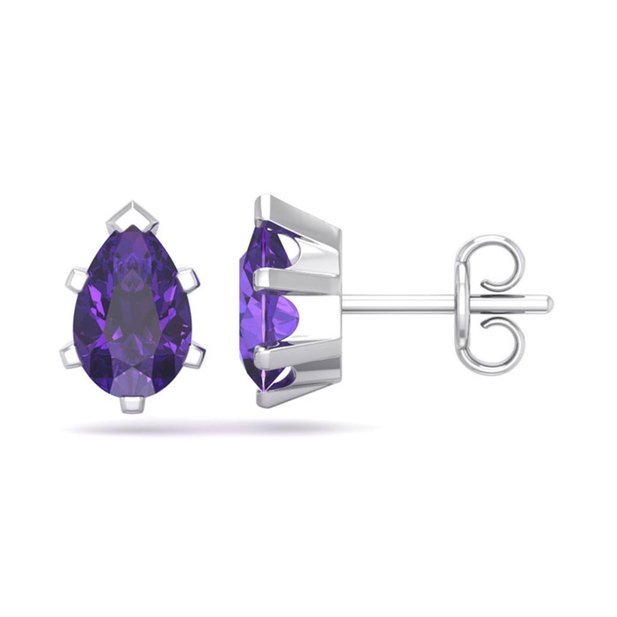 1-1/2-Carat Pear Shape Gemstone Stud Earrings in Sterling Silver - 1.50 CT Pear Shape Amethyst Studs In SS