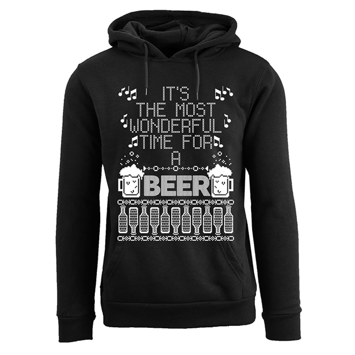Women's Funny Holiday Pull Over Hoodie - It's The Most Wonderful Time for A Beer - Black - S