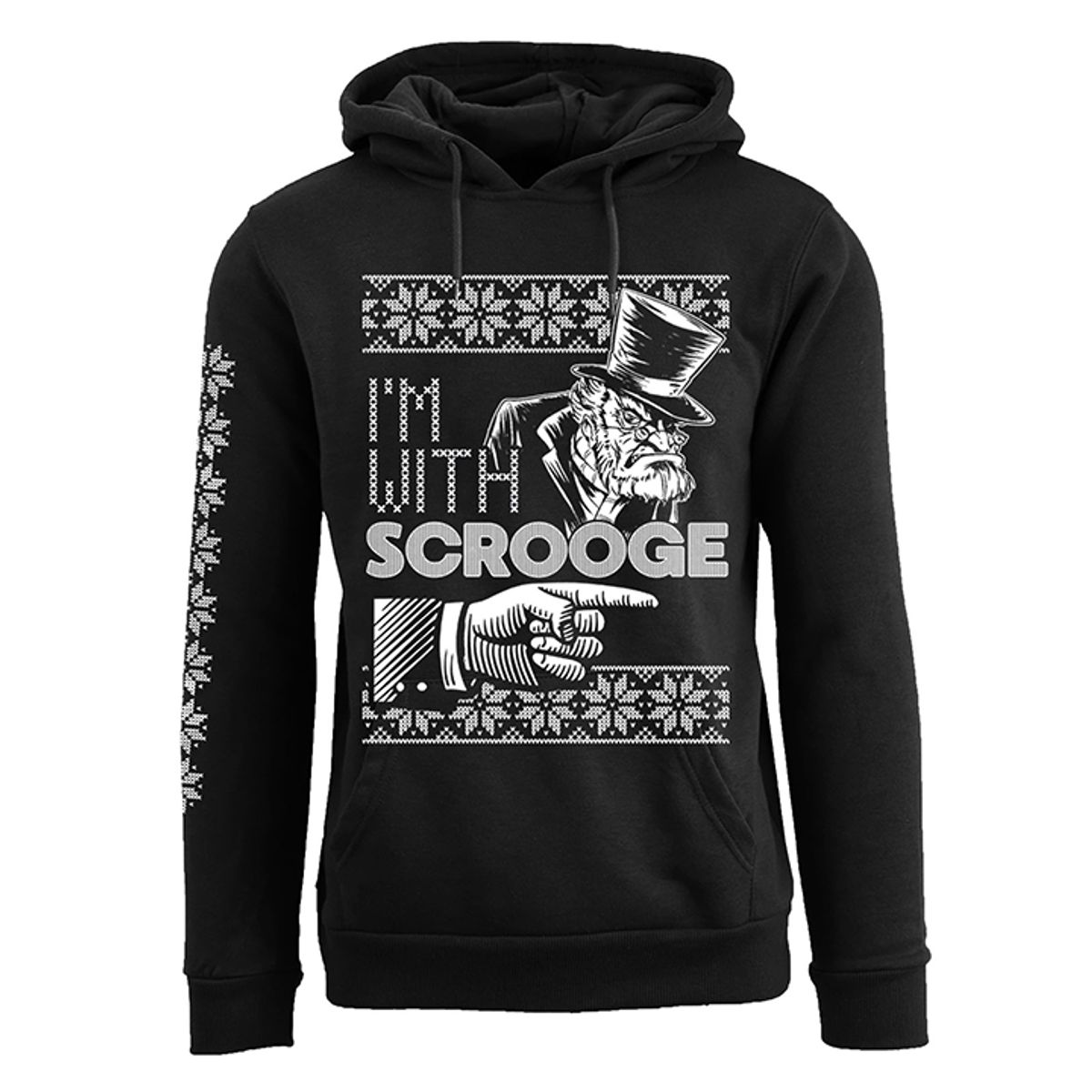 Women's Funny Holiday Pull Over Hoodie - I'm with Scrooge - Black - L