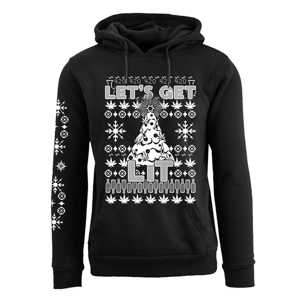 Women's Funny Holiday Pull Over Hoodie - Let's Get Lit - Black - L