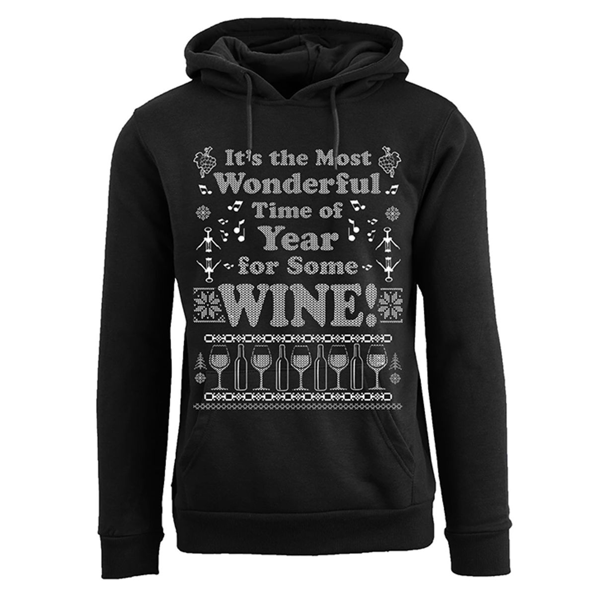 Women's Funny Holiday Pull Over Hoodie - It's The Most Wonderful Time of Year for Some Wine - Black - L