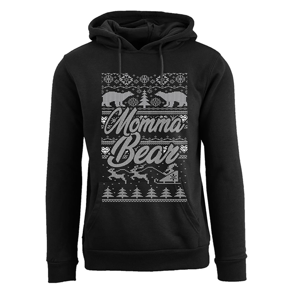Women's Funny Holiday Pull Over Hoodie - Momma Bear - Black - L