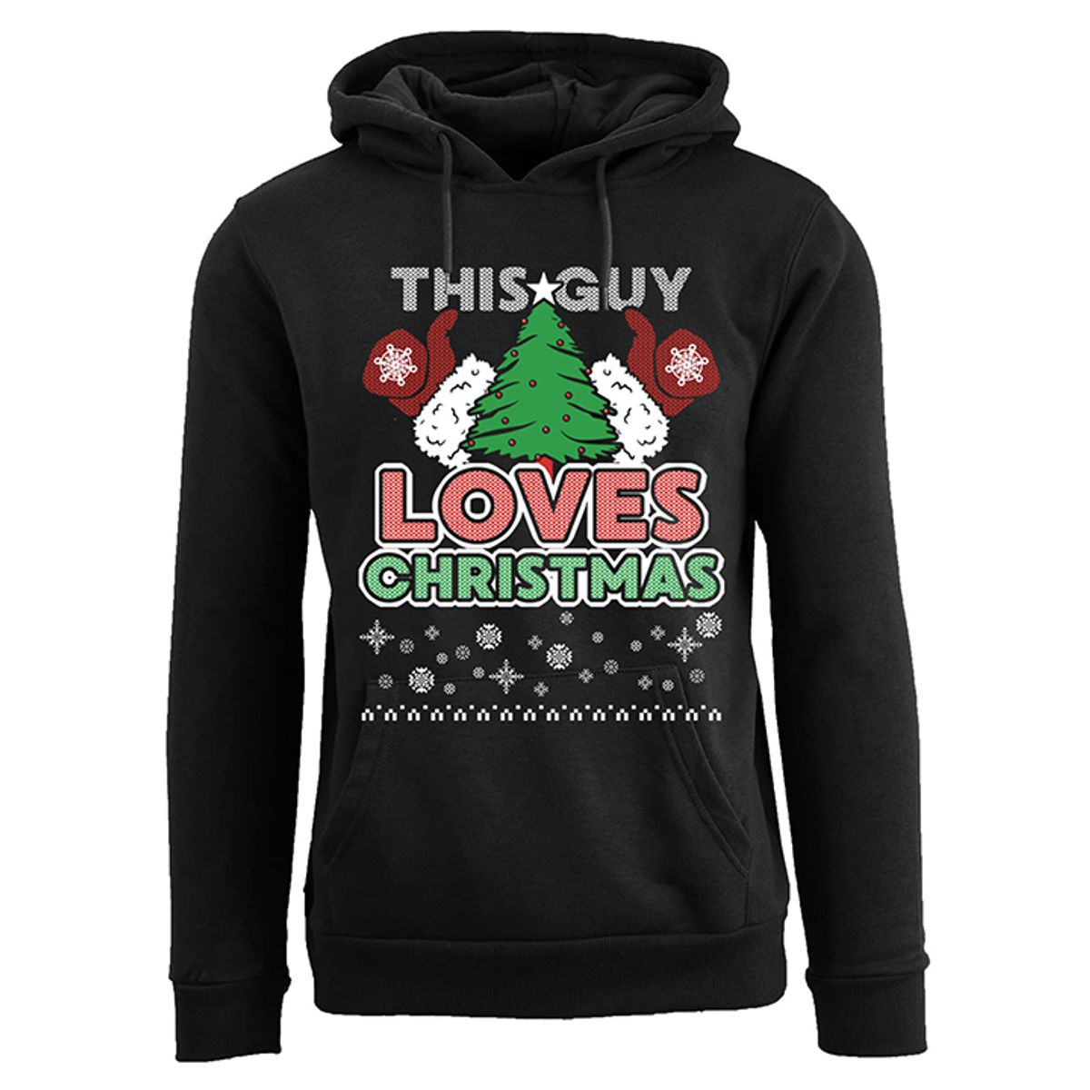 Men's Funny Ugly Holiday Pull Over Hoodie - This Guy Loves Christmas (Ugly Sweater) - Black / 2XL