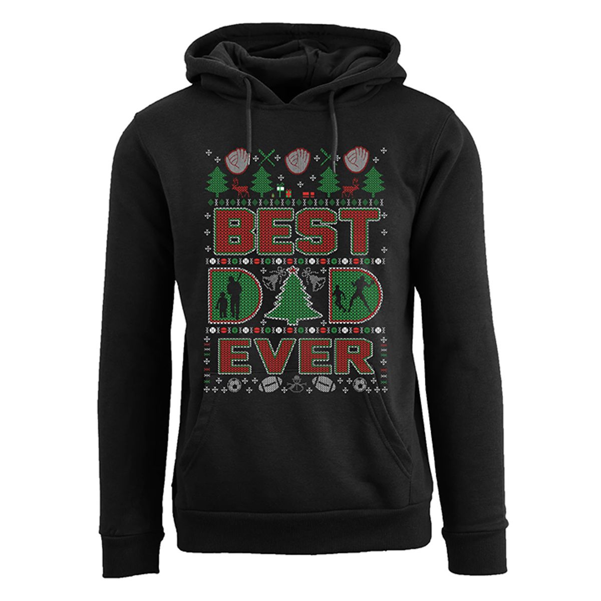 Men's Funny Ugly Holiday Pull Over Hoodie - Best Dad Ever - Black / M