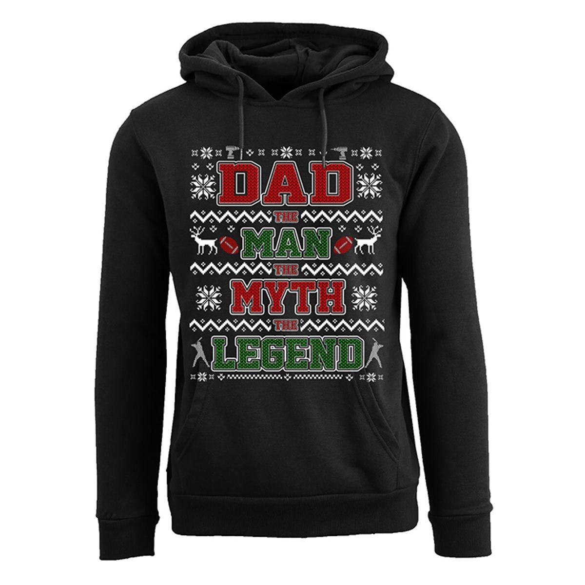 Men's Funny Ugly Holiday Pull Over Hoodie - Dad The Man The Myth The Legend - Black / M
