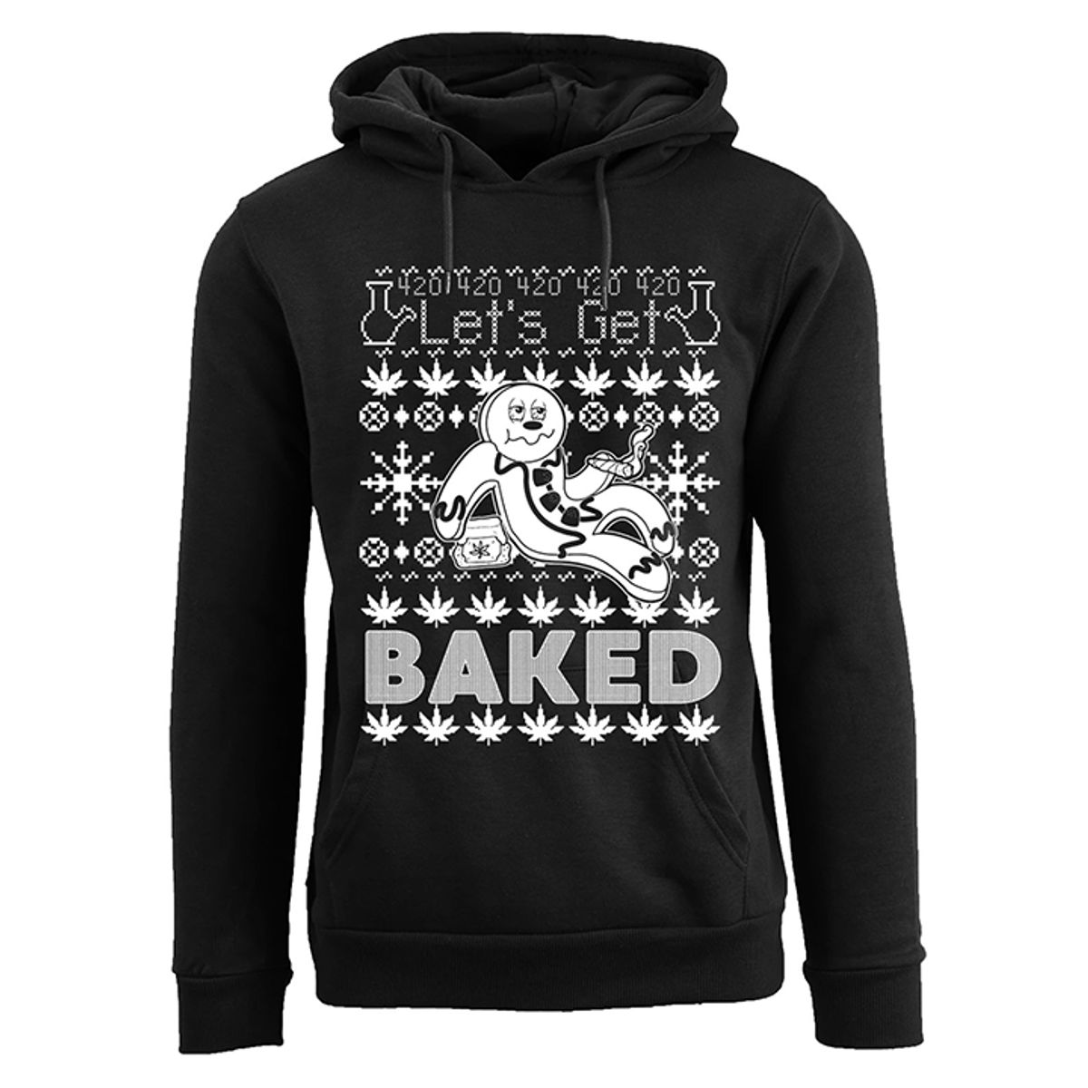 Men's Funny Ugly Holiday Pull Over Hoodie - Baked - Black / 2XL