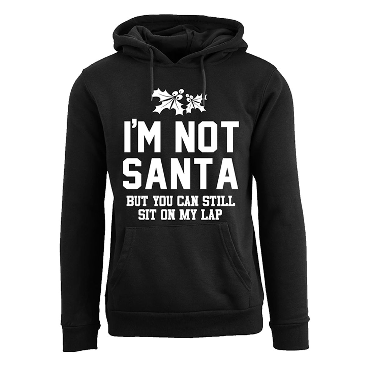 Men's Funny Ugly Holiday Pull Over Hoodie - I'm Not Santa But You Can Still Sit On My Lap - Black / L
