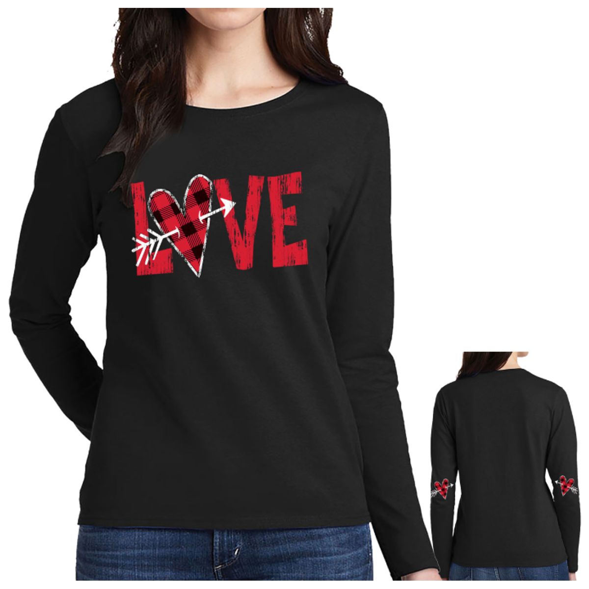 Women's Valentine's Day Shirts - Long Sleeve - Cupid Love - Black / S
