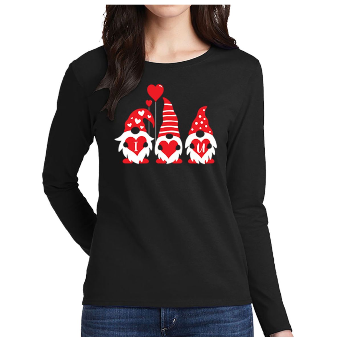 Women's Valentine's Day Shirts - Long Sleeve - Gnomies - Black / S