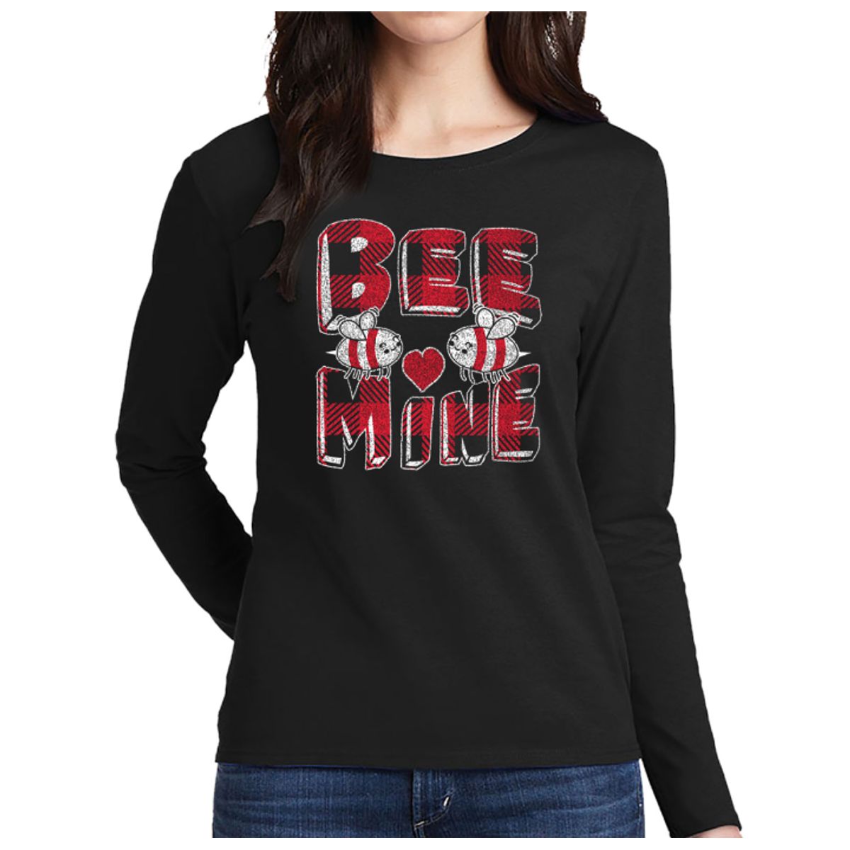 Women's Valentine's Day Shirts - Long Sleeve - Bee Mine - Black / S
