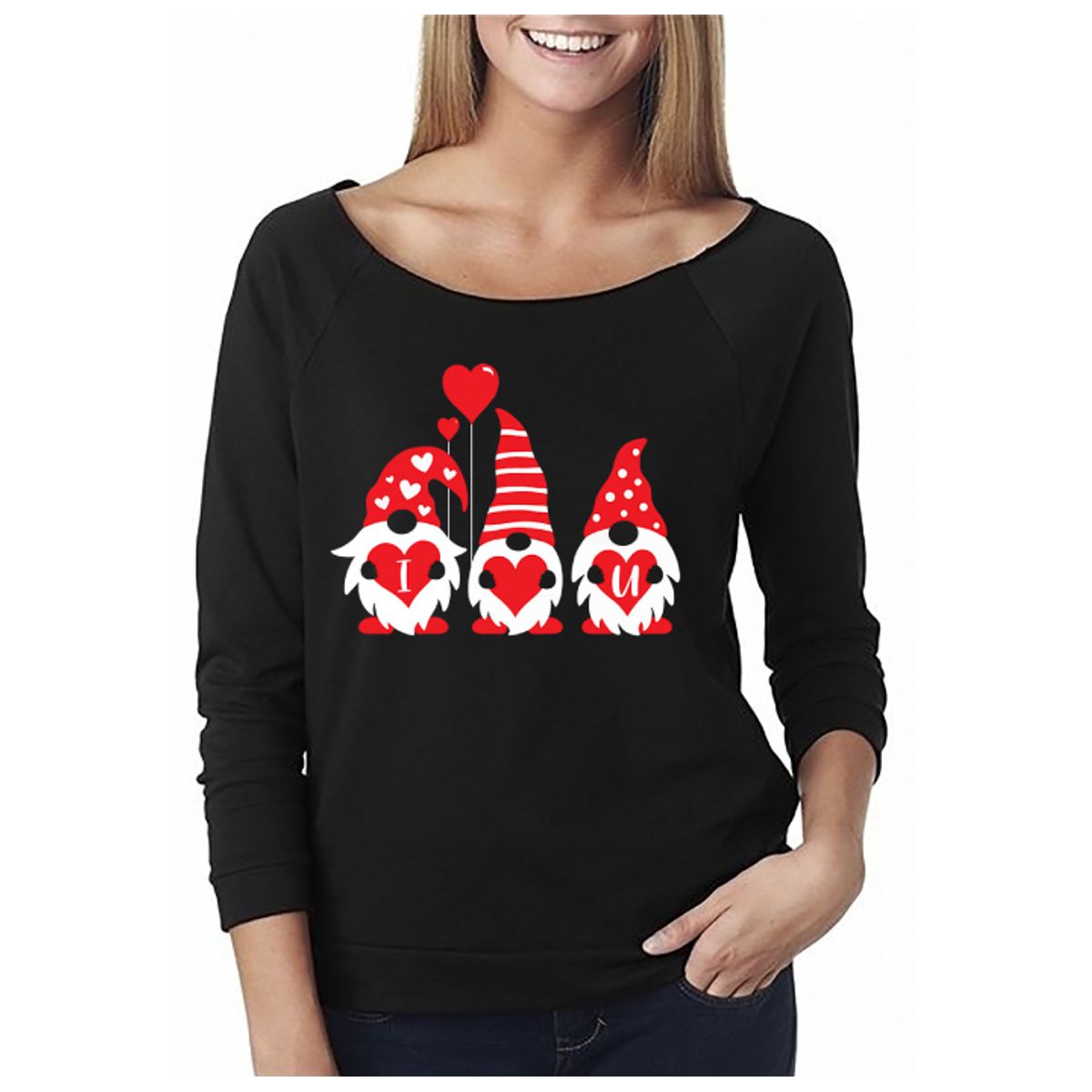 Women's Valentine's Day Shirts - Off The Shoulder - Gnomies - Black / S