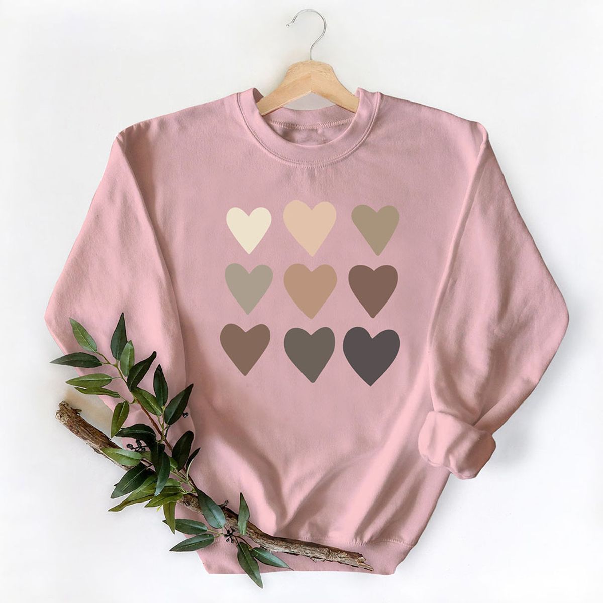 Women's Valentine's Day Sweatshirt - Nine Brown Hearts - Pink / S