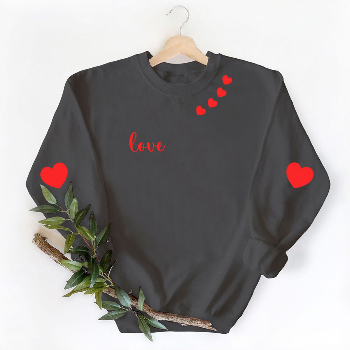 Women's Valentine's Day Sweatshirt - Love Four Hearts - Black / S