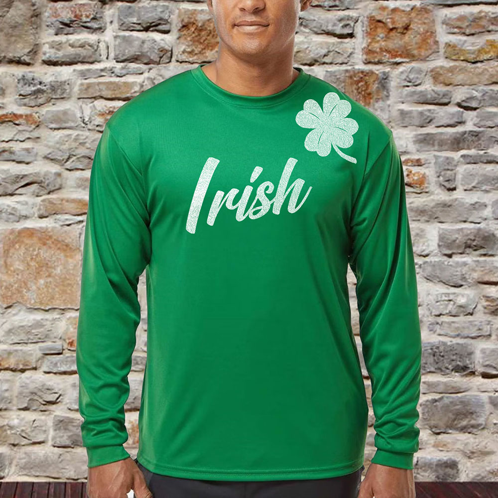 Men's St. Patrick's Day Long Sleeve Shirt - Irish Clover - K.Green-White Prt / M