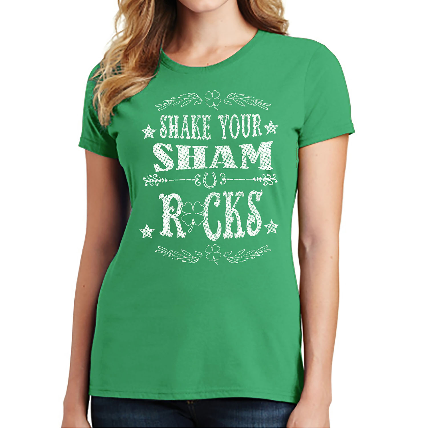 Women's St. Patrick's Day Lucky T-Shirts - Shake Your Sham Rocks - L