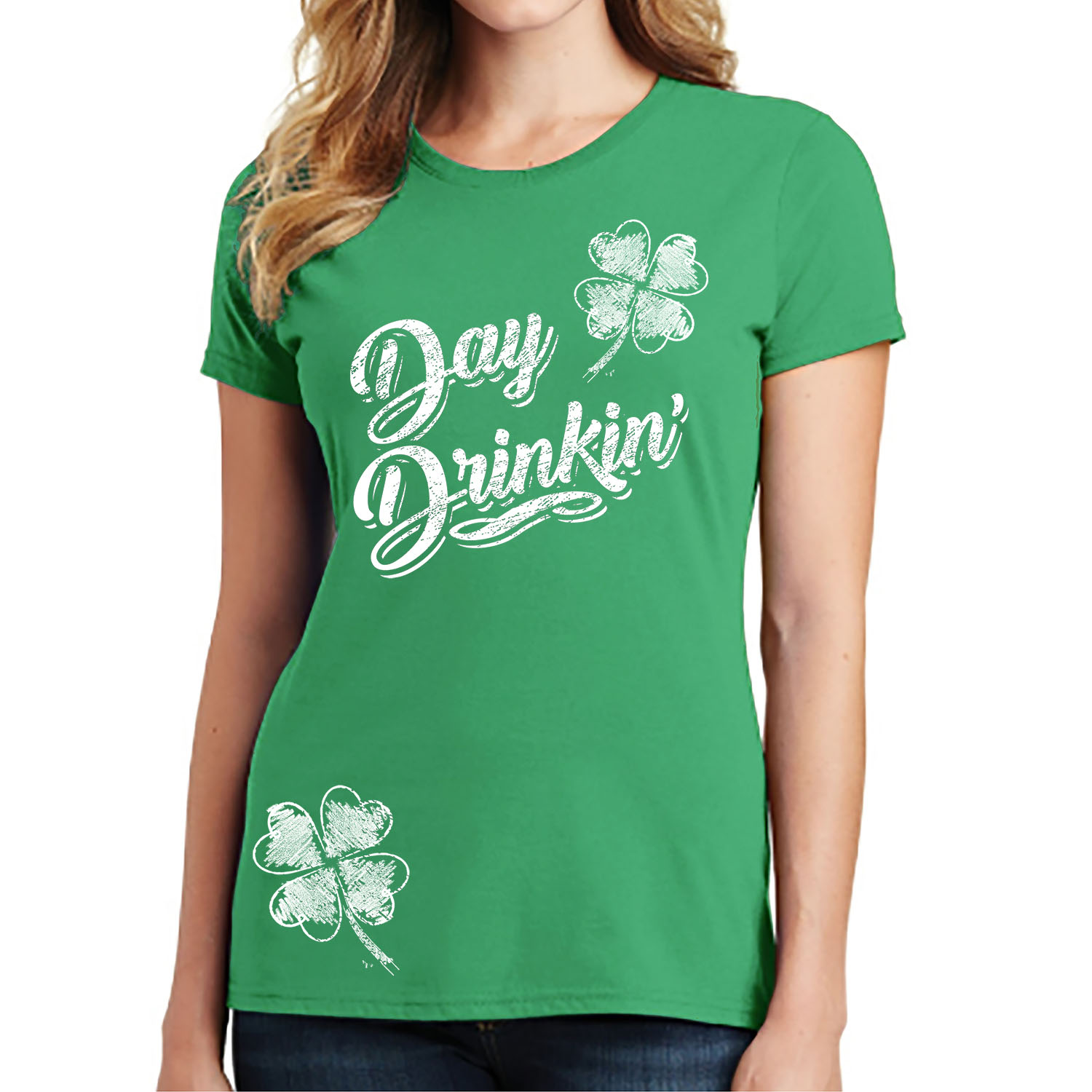Women's St. Patrick's Day Lucky T-Shirts - Day Drinkin Two Clovers - XL