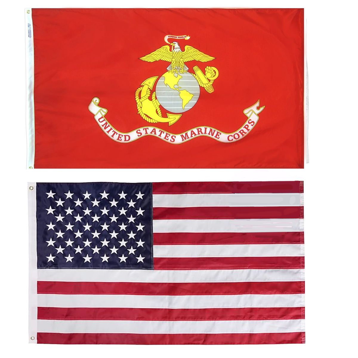 Embroidered 3 x 5-Foot US and Military Flag Set - USMC + US Flag Set