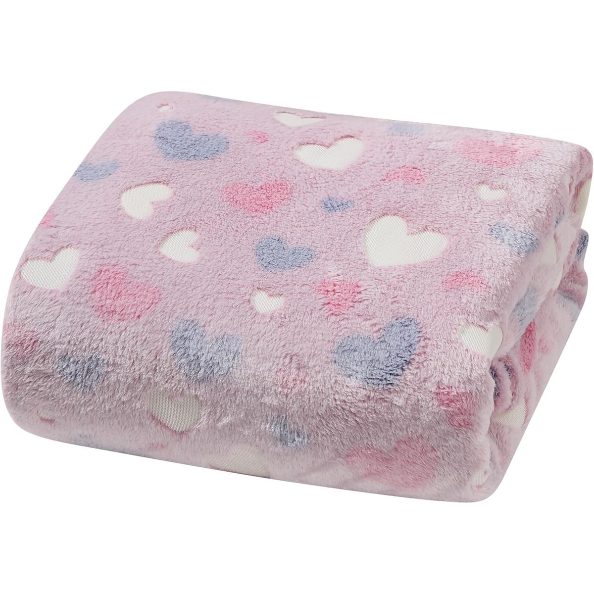 Glow-in-the-Dark 50 x 60-Inch Throw Blanket - Pink Hearts