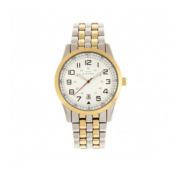 Elevon Garrison Men's Bracelet Watch with Date - White Face / Gold Band