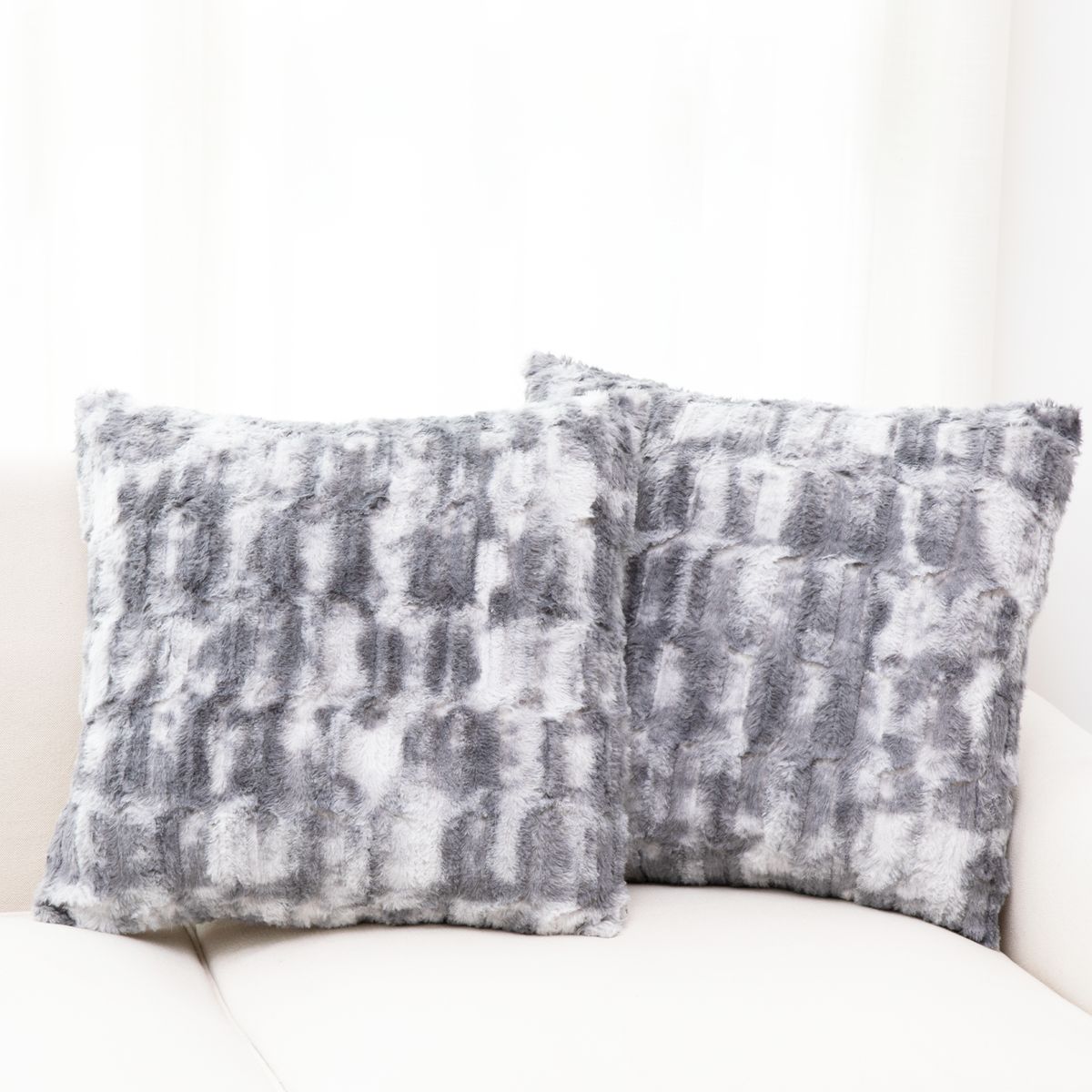 Decorative Faux Fur Throw Pillows with Inserts by Cheer Collection™ (Set of 2) - 18" x 18" Gray Marble
