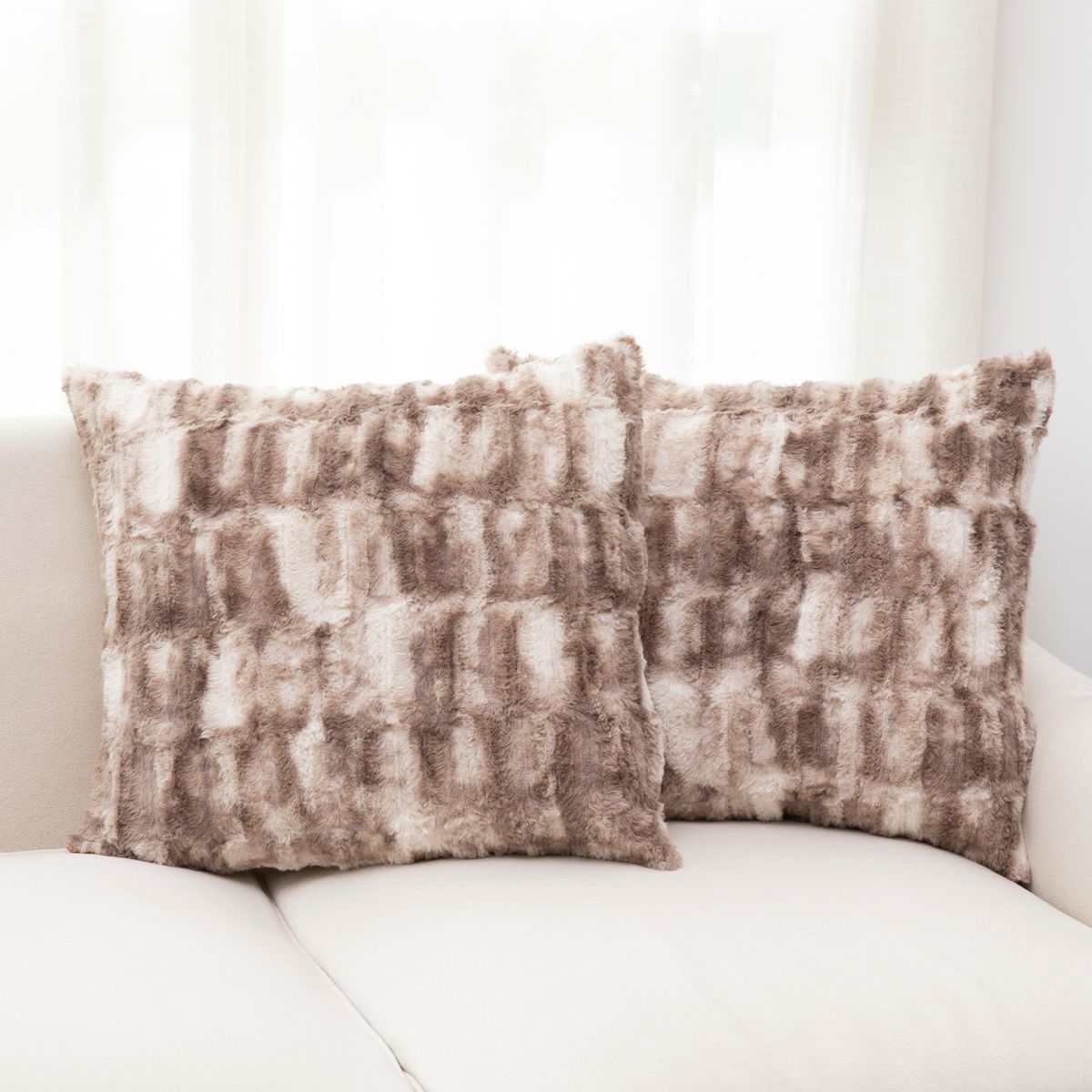 Decorative Faux Fur Throw Pillows with Inserts by Cheer Collection&trade; (Set of 2) - 18" x 18" Brown Marble