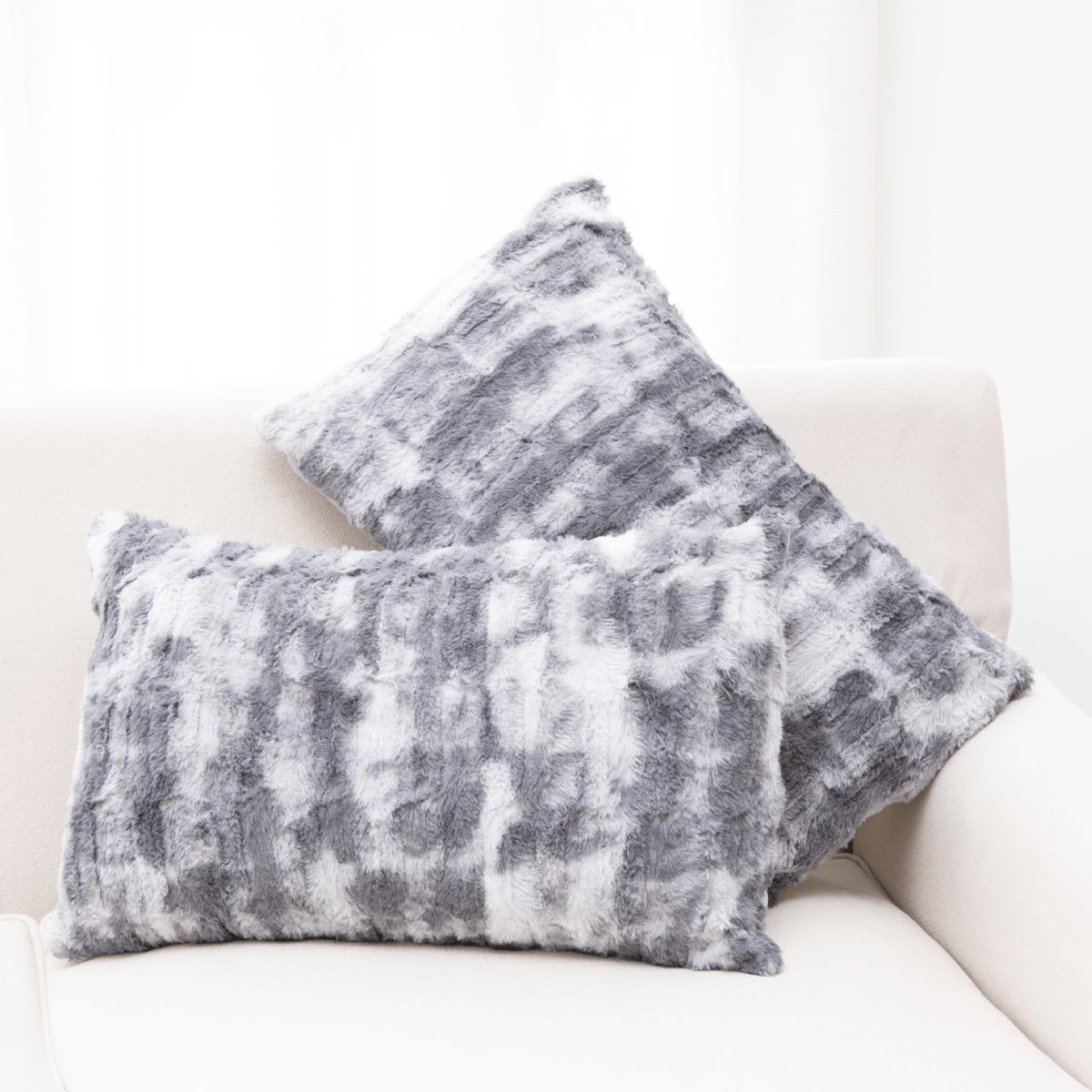 Decorative Faux Fur Throw Pillows with Inserts by Cheer Collection&trade; (Set of 2) - 20" x 12" Gray Marble