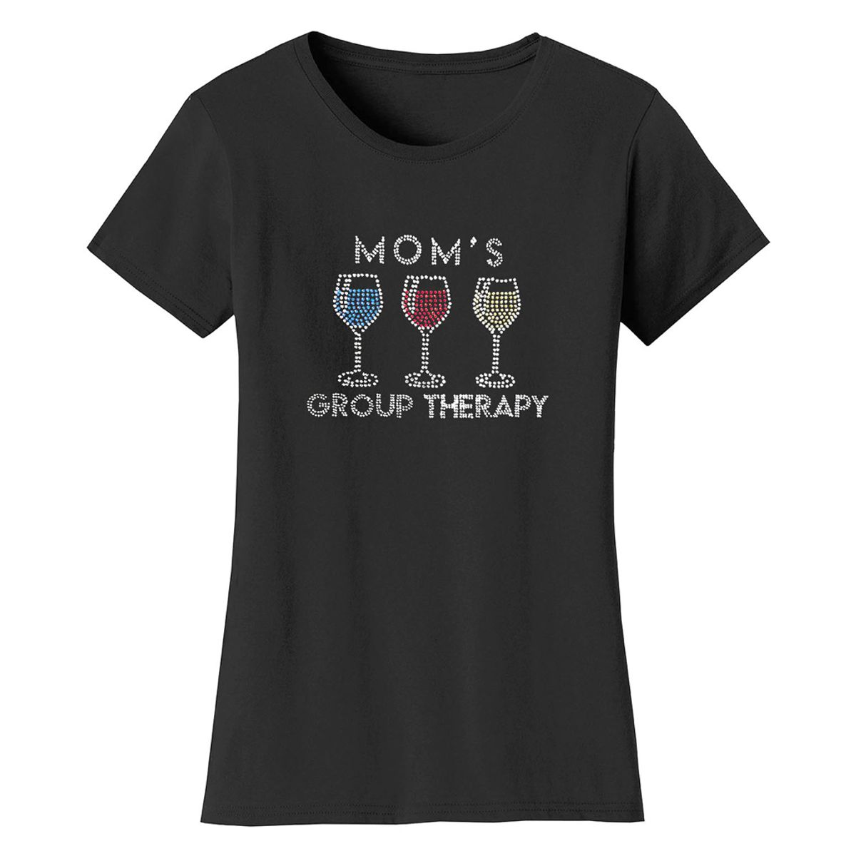 Bling Rhinestone Mother's Day T-Shirts - Women's Mother's Day Rhinestone Bling T-Shirts - Mom's Group Therapy - Black / S