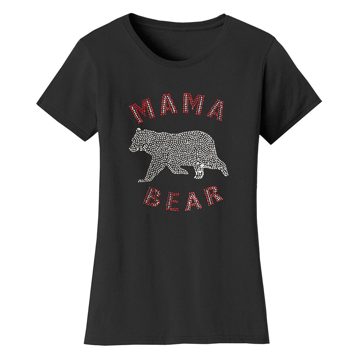 Bling Rhinestone Mother's Day T-Shirts - Women's Mother's Day Rhinestone Bling T-Shirts - Mama Bear Animal - Black / S
