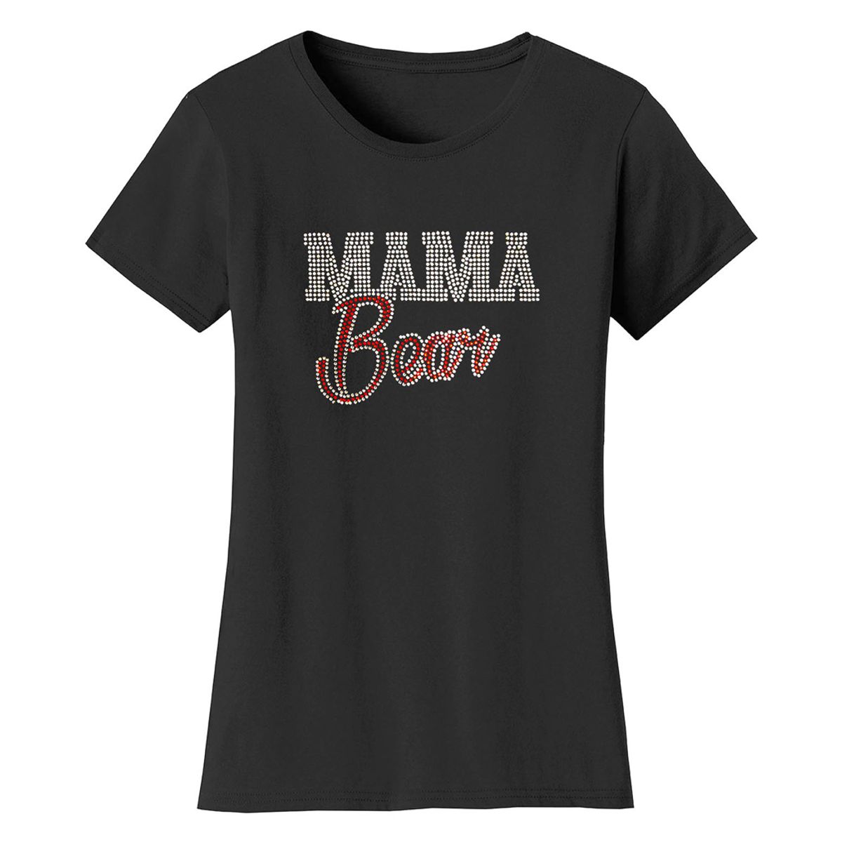 Bling Rhinestone Mother's Day T-Shirts - Women's Mother's Day Rhinestone Bling T-Shirts - Mama Bear Script - Black / S