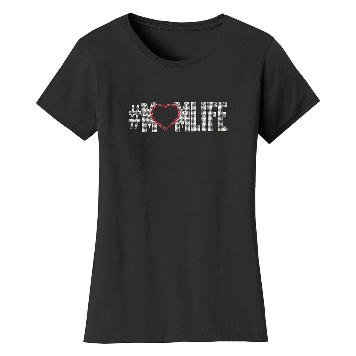 Bling Rhinestone Mother's Day T-Shirts - Women's Mother's Day Rhinestone Bling T-Shirts - Mom Life - Black / S