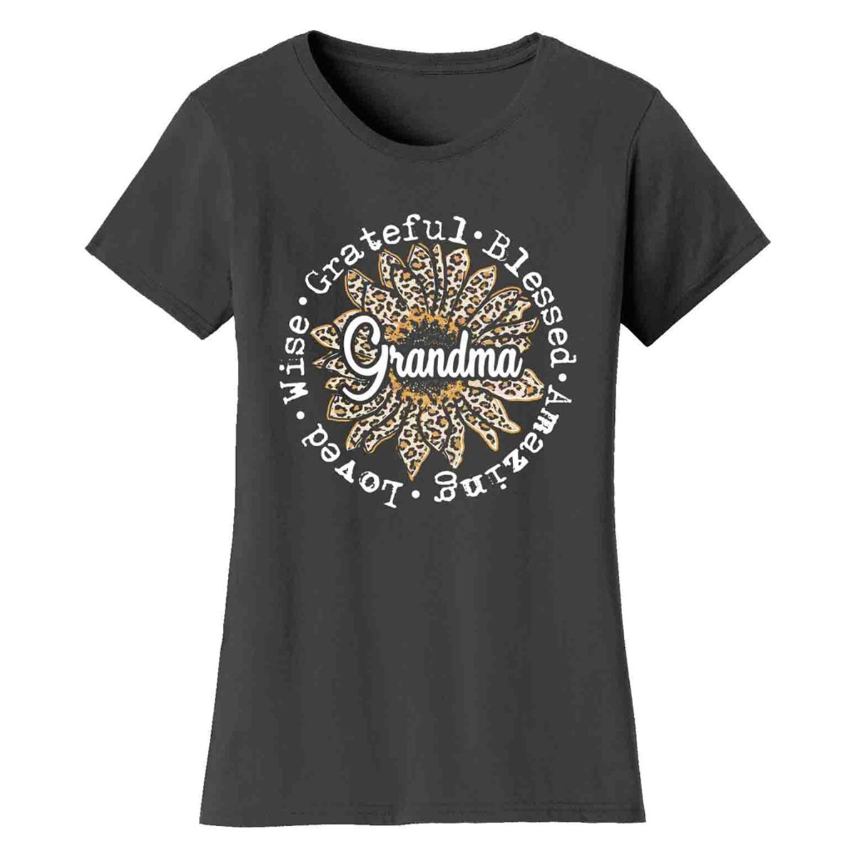 Leopard Sunflower Mother's Day T-Shirts - Women's Leopard Sunflower Mother's Day T-Shirts - Grandma - Charcoal / 2XL
