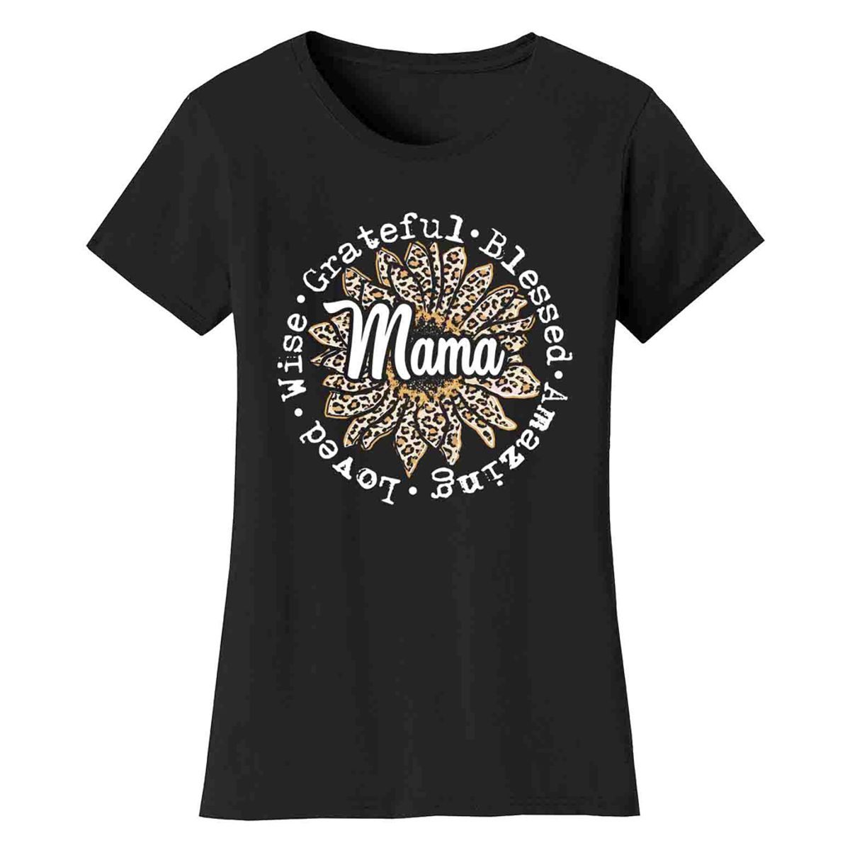 Leopard Sunflower Mother's Day T-Shirts - Women's Leopard Sunflower Mother's Day T-Shirts - Mama - Black / S