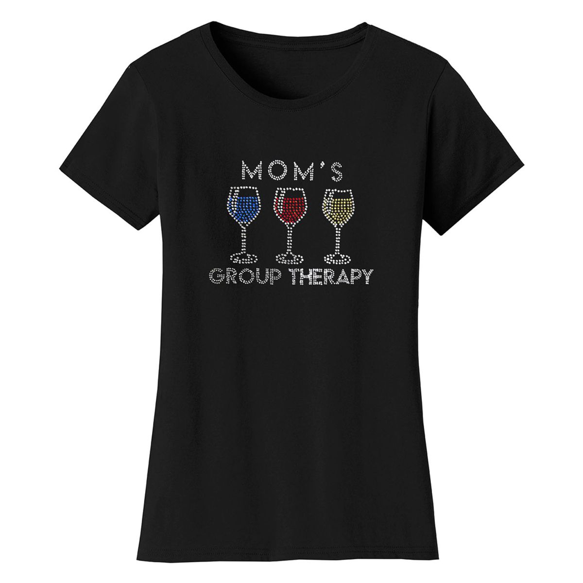 Mother’s Day Rhinestone Bling T Shirt - Women's Mother's Day Rhinestone Bling T-shirts - Mom's Group Therapy - Black / S