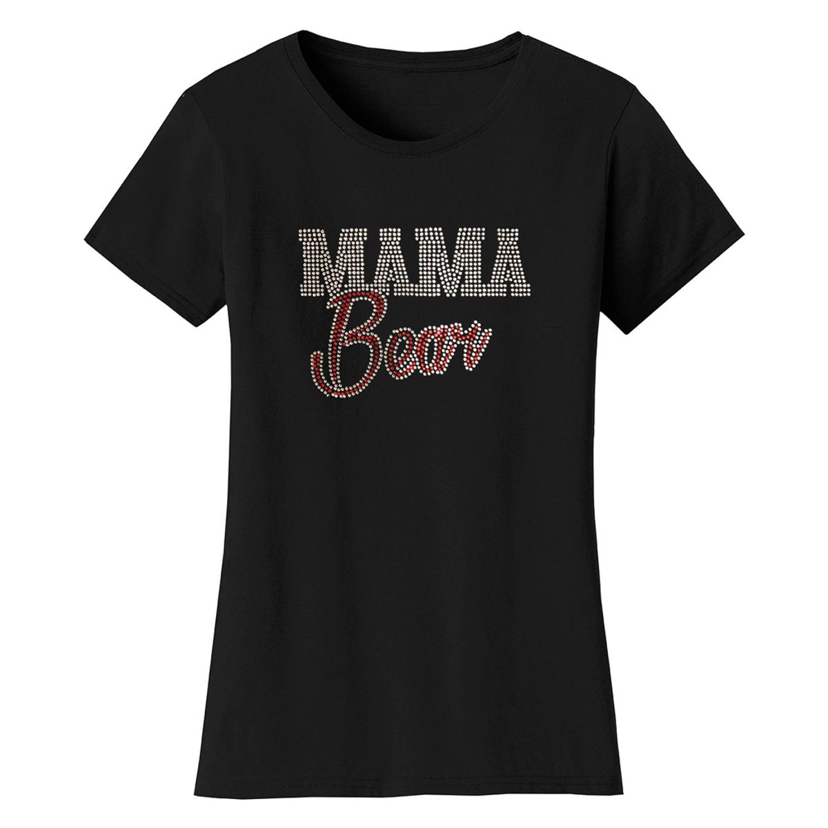 Mother’s Day Rhinestone Bling T Shirt - Women's Mother's Day Rhinestone Bling T-shirts - Mama Bear Script - Black / S