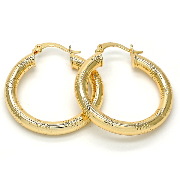 Gold Medium Hoop Earrings - 3-Color Round Disco Cut