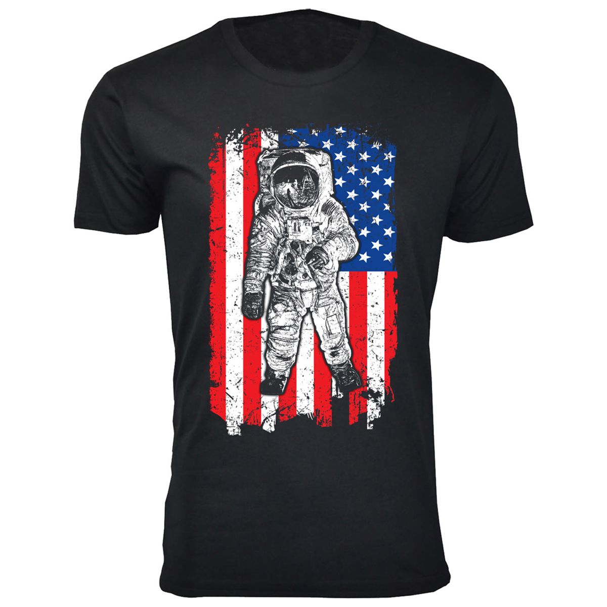 Men's 4th of July Themed T-Shirts - Astronaut with USA Flag - Black / 3XL