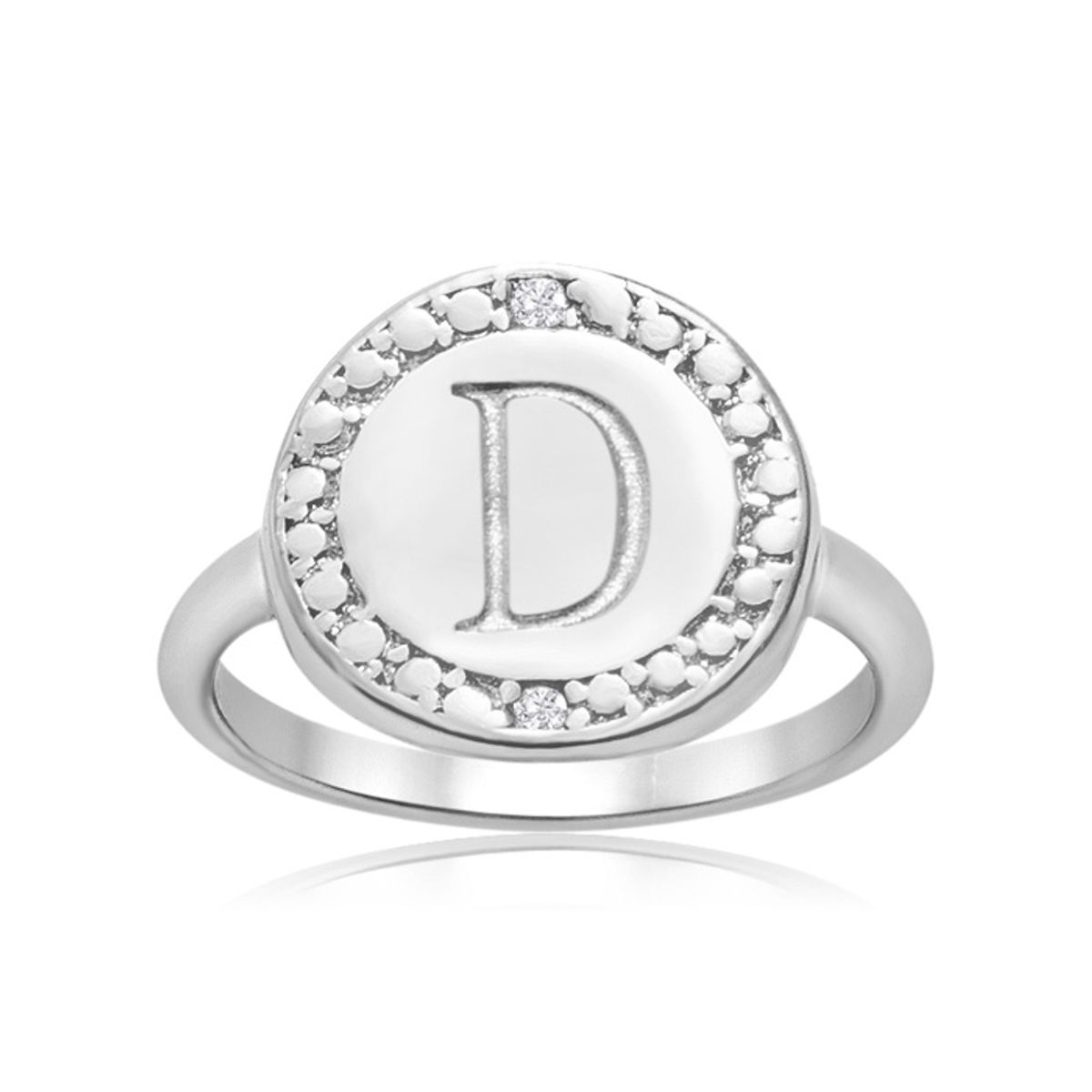 Initial Diamond Pinkie Ring in Sterling Silver - "D" Initial Diamond Pinkie Ring Size 5