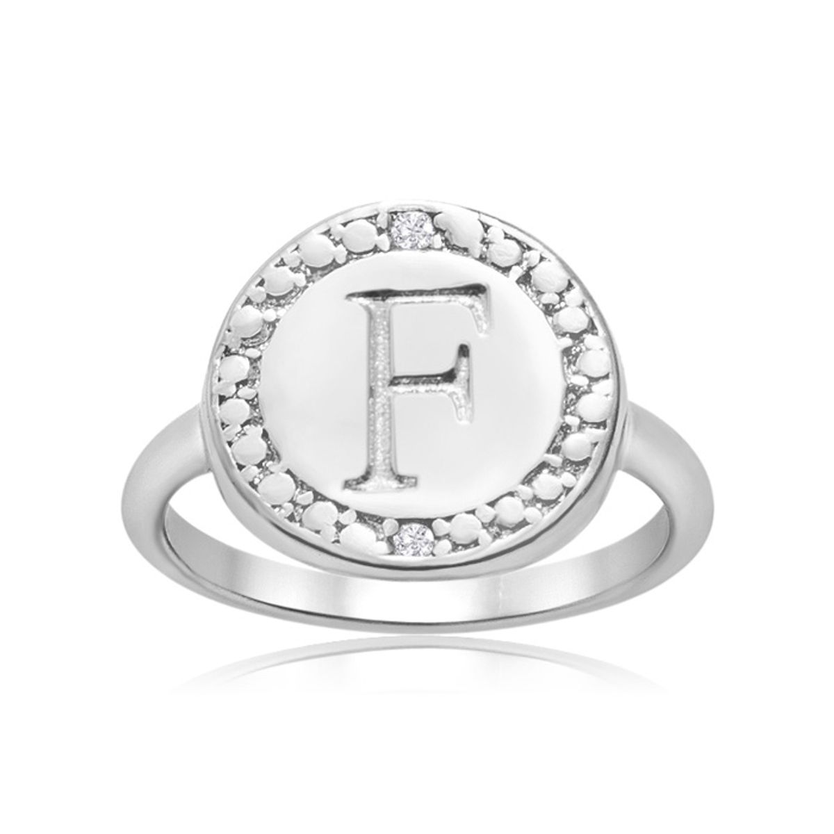 Initial Diamond Pinkie Ring in Sterling Silver - "F" Initial Diamond Pinkie Ring Size 3
