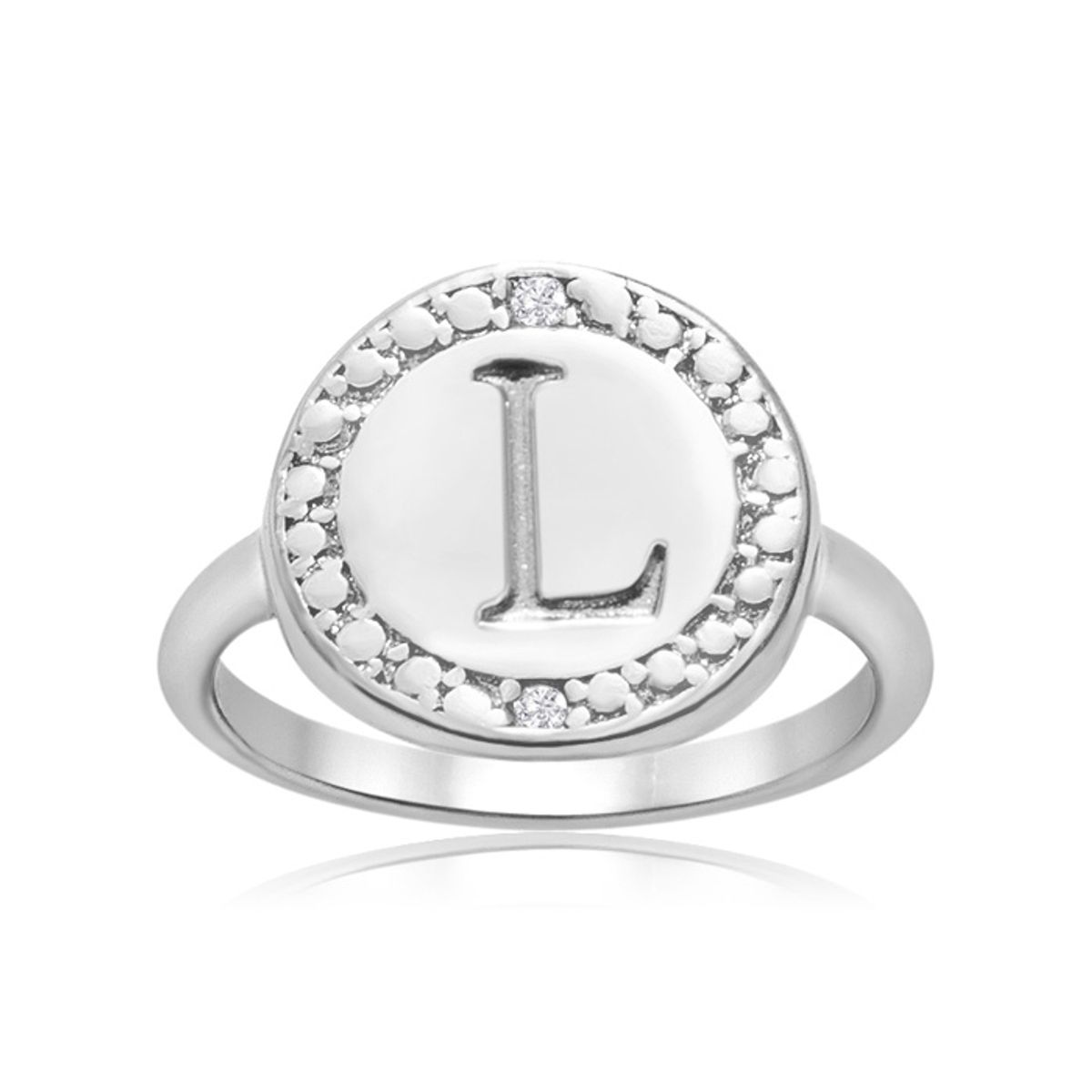 Initial Diamond Pinkie Ring in Sterling Silver - "L" Initial Diamond Pinkie Ring Size 3