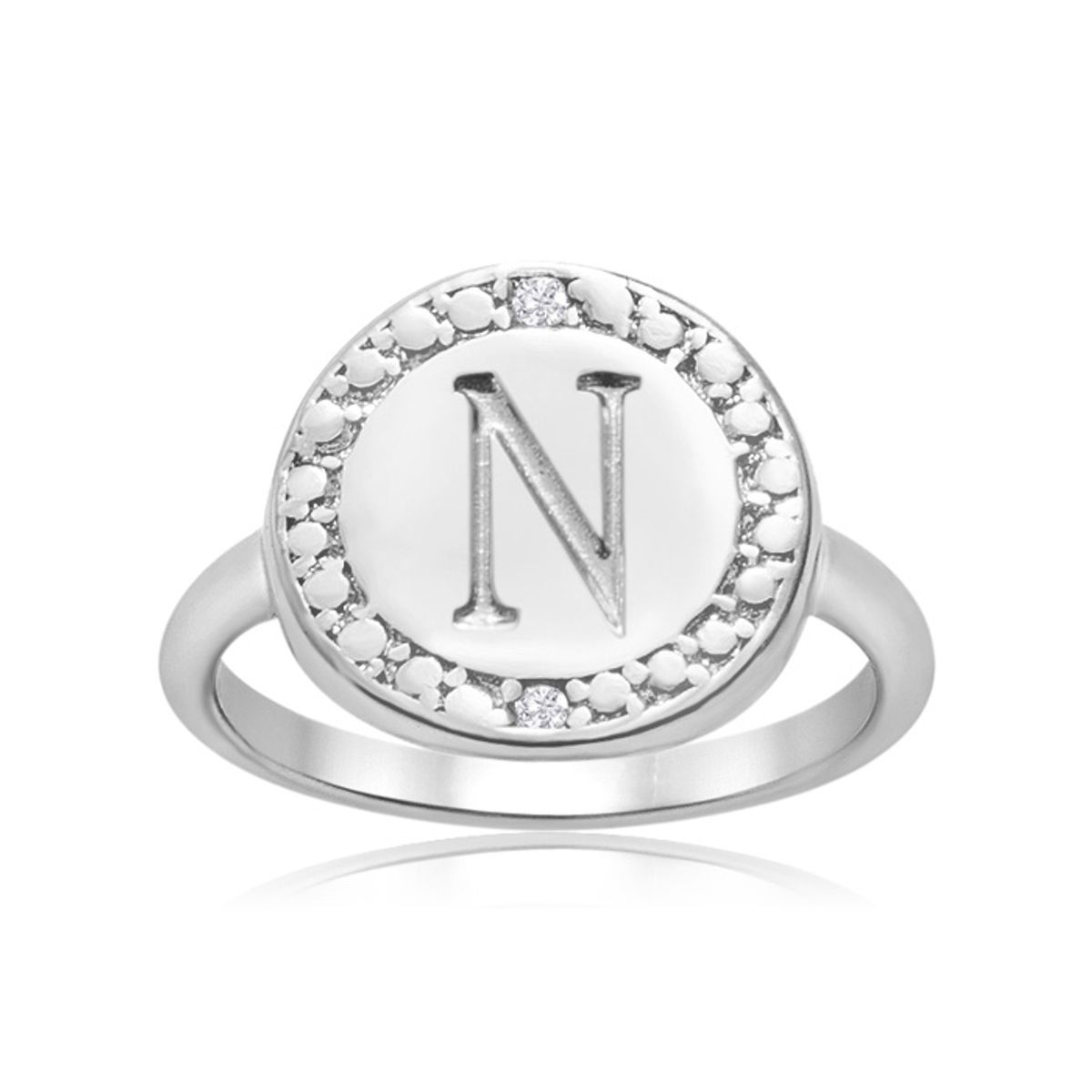 Initial Diamond Pinkie Ring in Sterling Silver - "N" Initial Diamond Pinkie Ring Size 3